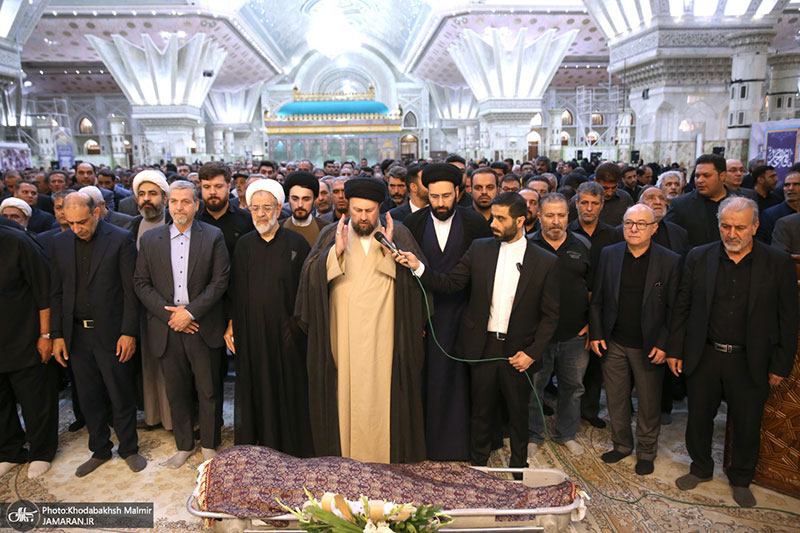 حسن خمینی در تشییع سینا علیخانی، نوه حجت الاسلام و المسلمین شیخ قدرت الله علیخانی