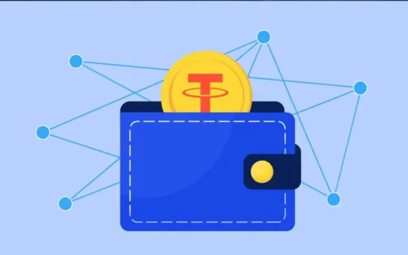 A blue wallet with a coin inside